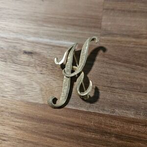 Vintage Mamselle Initial Letter K Brooch Gold Tone Textured Script Monogram Pin